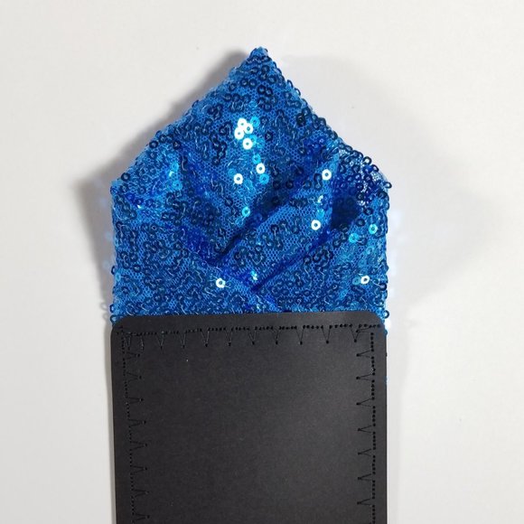 Men's French Blue Sequin Pre-Folded Pocket Square Insert - Point Design - Picture 3 of 5